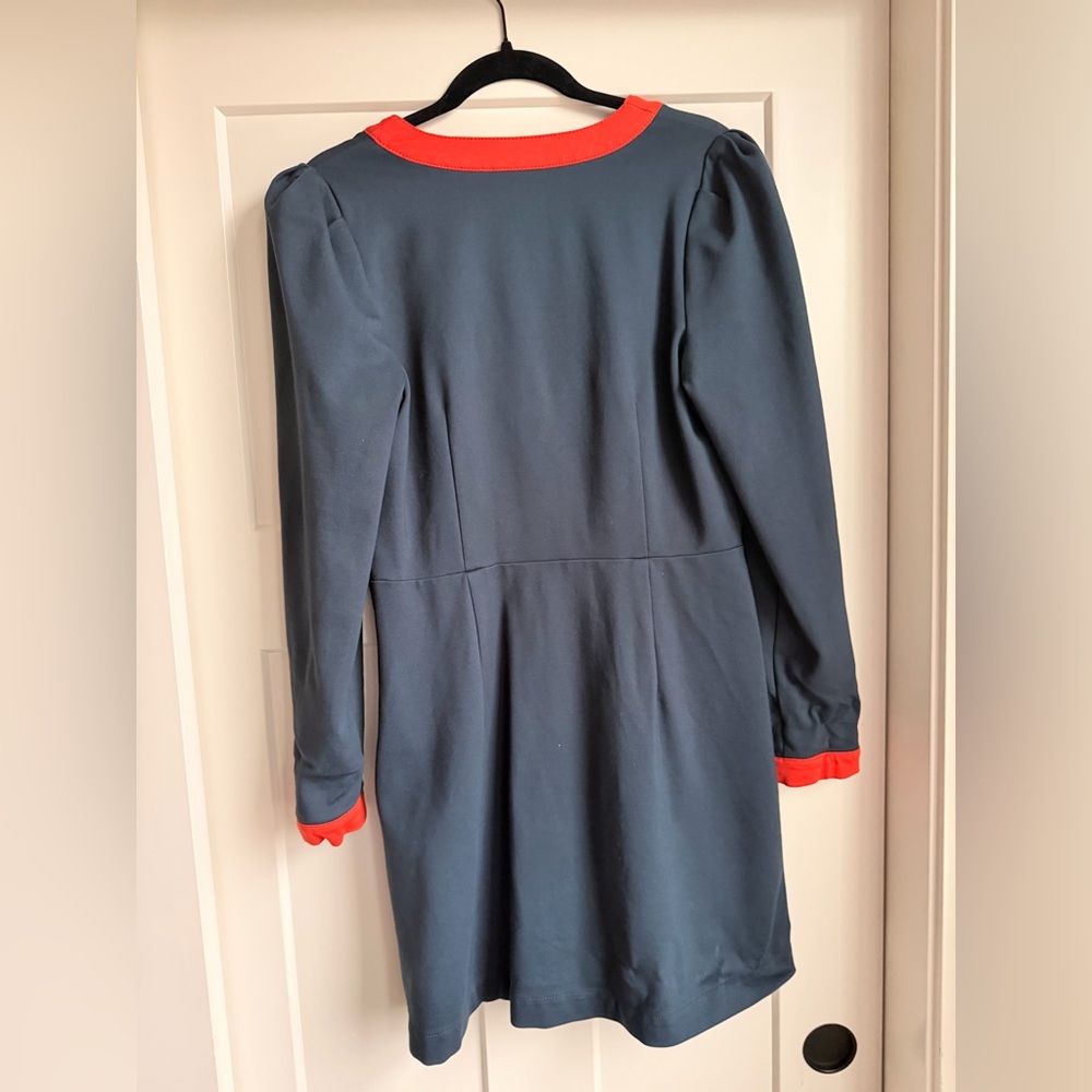 Anthropologie Navy Blue Long Cardigan with Coral Red Trim - Picture 2 of 4